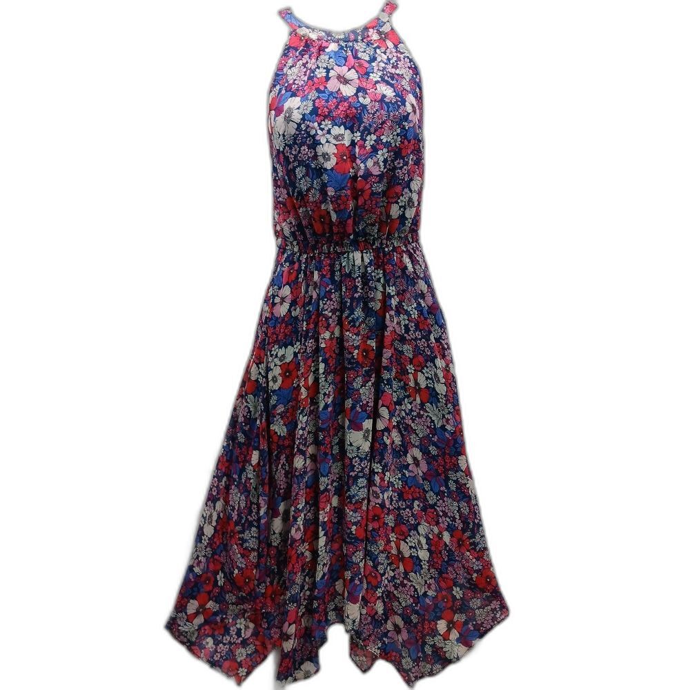 BCBG Sleeveless Floral Maxi Lined, Handkerchief Hem Woman's Small...........
